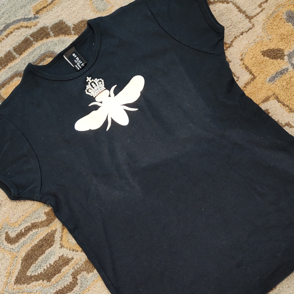 My Flat In London Black T-Shirt with Crowned Bee Design